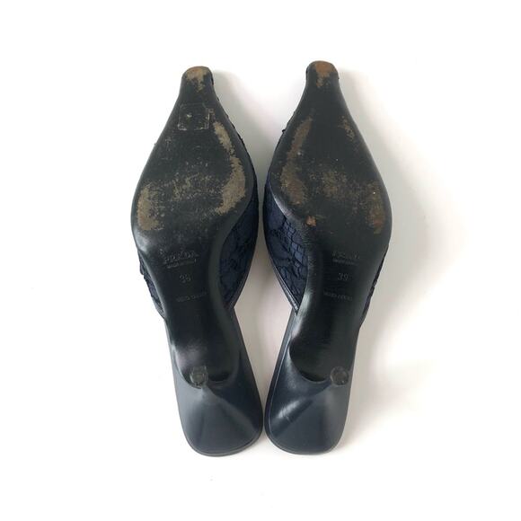 Prada Retro Vintage Buckle Lace Detail Pointed Toe Heeled Mules Pumps 39 - Picture 7 of 8